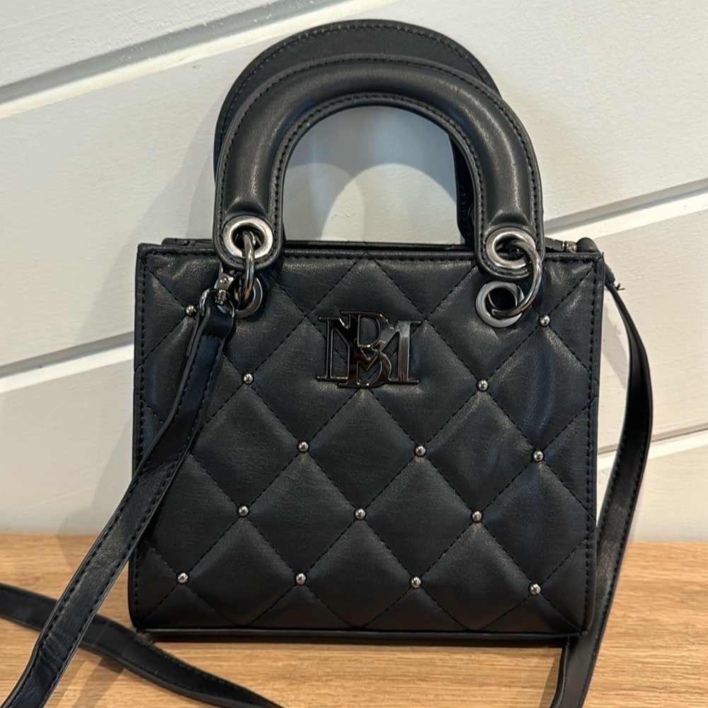 * great condition! Badgley Mischka Small Black Quilted Studded Top Handle Bag